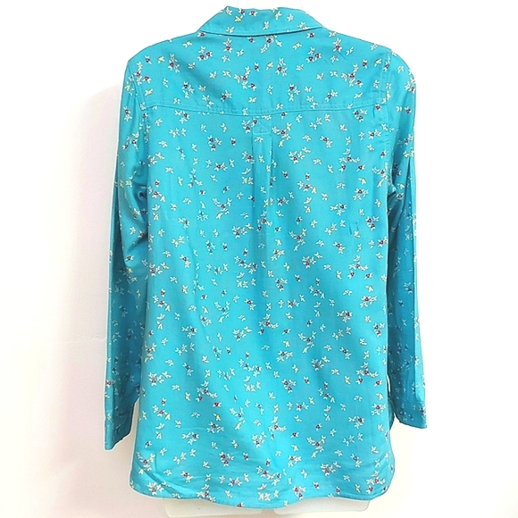 🛍3 for $25- Talbots Turquoise Shirt with Mini Flowers, Size Small🛍 - Picture 4 of 11